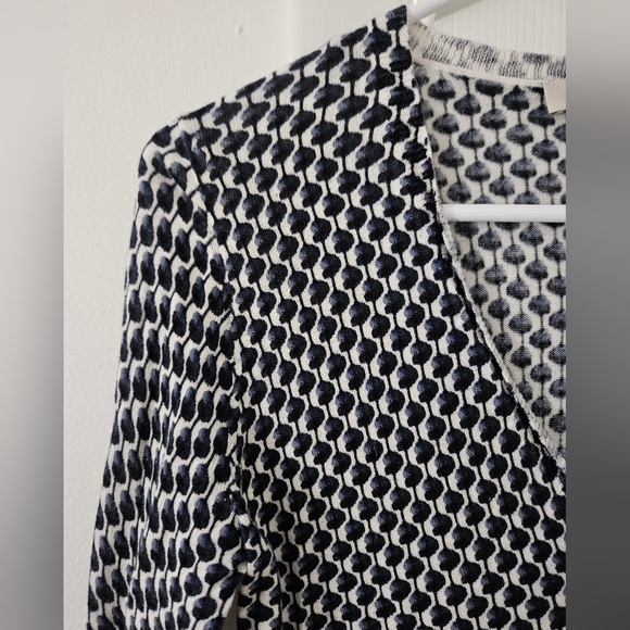 LOFT Petites Blue, Black, and White Patterned Button-Up Cardigan, Size XXSP - Picture 6 of 6